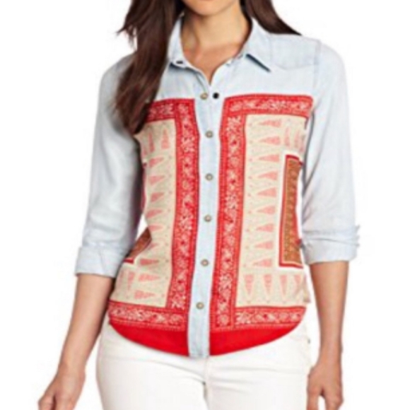 Lucky Brand Denim Chambray Bandana Shirt - Picture 1 of 7